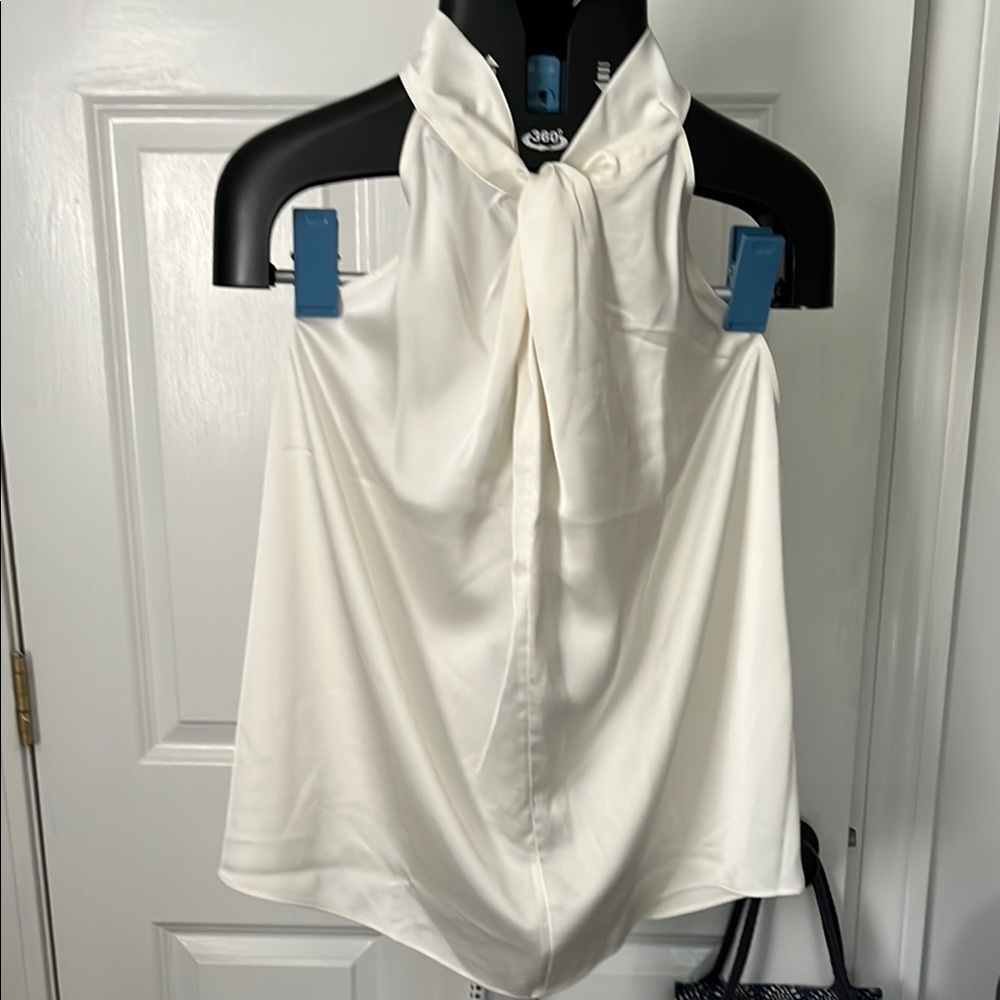 LOFT Cream Twist Front Halter-style Blouse